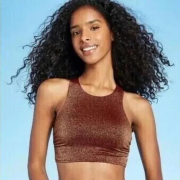 Xhilaration Juniors' Metallic Textured High Neck Bikini Top -Raisin New With Tag - Picture 1 of 7